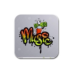 Graffiti Word Character Print Spray Can Element Player Music Notes Drippy Font Text Sample Grunge Ve Rubber Square Coaster (4 Pack)  by Foxymomma