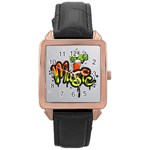 Graffiti Word Character Print Spray Can Element Player Music Notes Drippy Font Text Sample Grunge Ve Rose Gold Leather Watch  Front