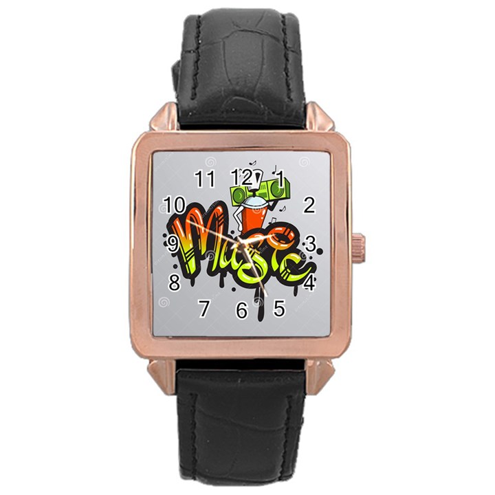 Graffiti Word Character Print Spray Can Element Player Music Notes Drippy Font Text Sample Grunge Ve Rose Gold Leather Watch 