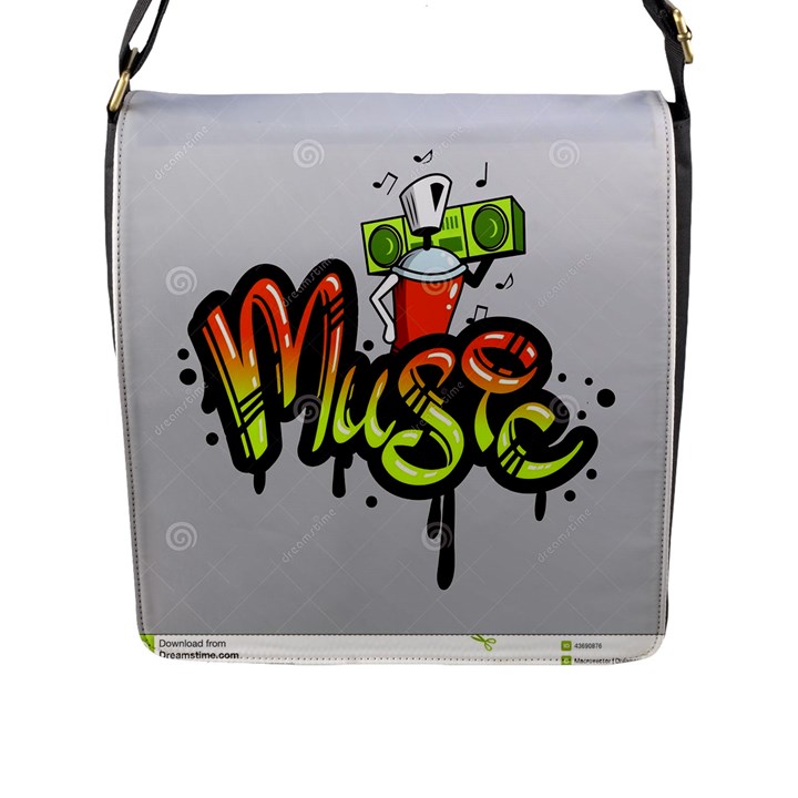 Graffiti Word Character Print Spray Can Element Player Music Notes Drippy Font Text Sample Grunge Ve Flap Messenger Bag (L) 