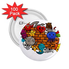 Graffiti Characters Flat Color Concept Cartoon Animals Fruit Abstract Around Brick Wall Vector Illus 2 25  Buttons (100 Pack)  by Foxymomma