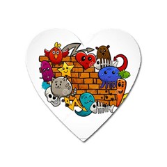 Graffiti Characters Flat Color Concept Cartoon Animals Fruit Abstract Around Brick Wall Vector Illus Heart Magnet by Foxymomma