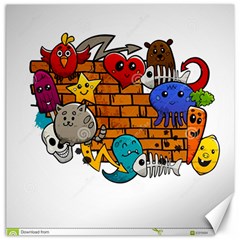 Graffiti Characters Flat Color Concept Cartoon Animals Fruit Abstract Around Brick Wall Vector Illus Canvas 20  X 20   by Foxymomma