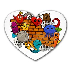 Graffiti Characters Flat Color Concept Cartoon Animals Fruit Abstract Around Brick Wall Vector Illus Heart Mousepads by Foxymomma