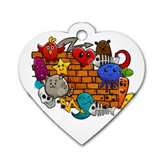 Graffiti Characters Flat Color Concept Cartoon Animals Fruit Abstract Around Brick Wall Vector Illus Dog Tag Heart (one Side) by Foxymomma