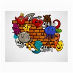 Graffiti Characters Flat Color Concept Cartoon Animals Fruit Abstract Around Brick Wall Vector Illus Small Glasses Cloth (2-Side) Front