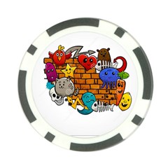Graffiti Characters Flat Color Concept Cartoon Animals Fruit Abstract Around Brick Wall Vector Illus Poker Chip Card Guard by Foxymomma