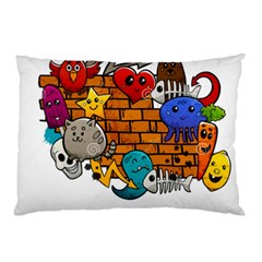 Graffiti Characters Flat Color Concept Cartoon Animals Fruit Abstract Around Brick Wall Vector Illus Pillow Case by Foxymomma