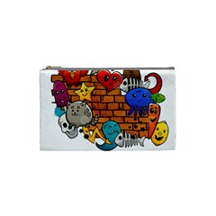 Graffiti Characters Flat Color Concept Cartoon Animals Fruit Abstract Around Brick Wall Vector Illus Cosmetic Bag (small)  by Foxymomma