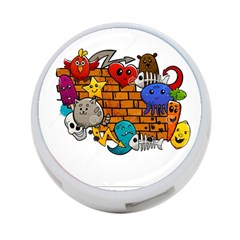 Graffiti Characters Flat Color Concept Cartoon Animals Fruit Abstract Around Brick Wall Vector Illus 4-port Usb Hub (one Side) by Foxymomma