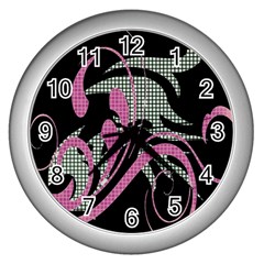 Violet Calligraphic Art Wall Clocks (silver)  by Nexatart
