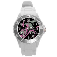 Violet Calligraphic Art Round Plastic Sport Watch (l) by Nexatart