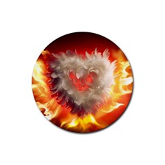 Arts Fire Valentines Day Heart Love Flames Heart Rubber Coaster (round)  by Nexatart