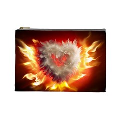 Arts Fire Valentines Day Heart Love Flames Heart Cosmetic Bag (large) 