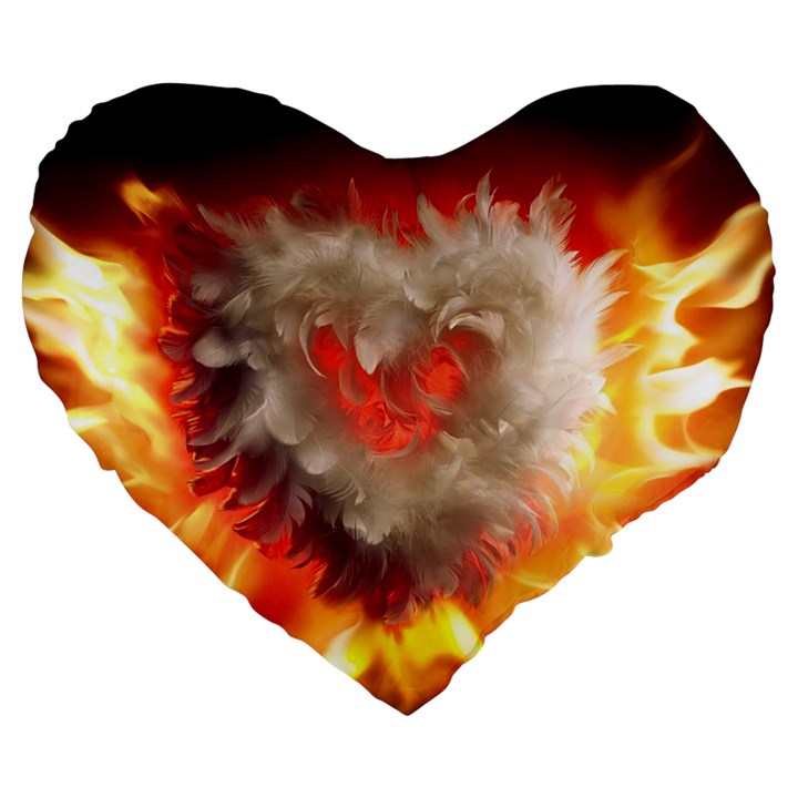 Arts Fire Valentines Day Heart Love Flames Heart Large 19  Premium Heart Shape Cushions