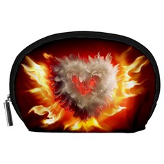 Arts Fire Valentines Day Heart Love Flames Heart Accessory Pouches (large)  by Nexatart