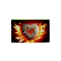 Arts Fire Valentines Day Heart Love Flames Heart Cosmetic Bag (xs) by Nexatart