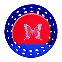 Blue Background Butterflies Frame Ornament (round Filigree)