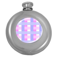 Gingham Checkered Texture Pattern Round Hip Flask (5 Oz) by Nexatart