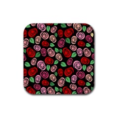 Red And Pink Roses Rubber Coaster (square)  by Valentinaart