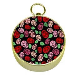 Red And Pink Roses Gold Compasses by Valentinaart