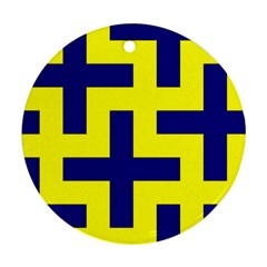 Pattern Blue Yellow Crosses Plus Style Bright Ornament (round) by Nexatart