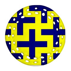 Pattern Blue Yellow Crosses Plus Style Bright Round Filigree Ornament (two Sides) by Nexatart