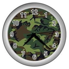 Camouflage Green Brown Black Wall Clocks (silver) 