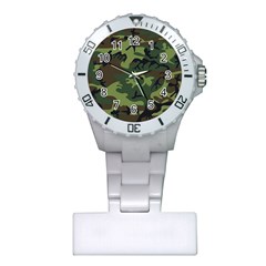 Camouflage Green Brown Black Plastic Nurses Watch by Nexatart