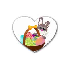 Easter Bunny Eggs Nest Basket Rubber Coaster (heart)  by Nexatart