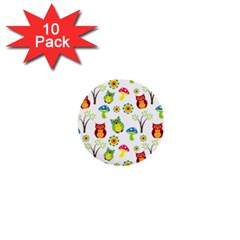 Cute Owl Wallpaper Pattern 1  Mini Buttons (10 Pack)  by Nexatart