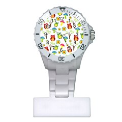 Cute Owl Wallpaper Pattern Plastic Nurses Watch by Nexatart