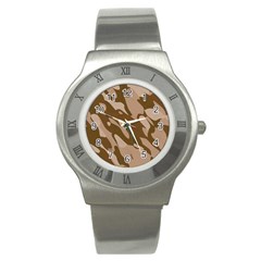 Background For Scrapbooking Or Other Beige And Brown Camouflage Patterns Stainless Steel Watch by Nexatart