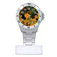 Background For Scrapbooking Or Other Camouflage Patterns Orange And Green Plastic Nurses Watch by Nexatart