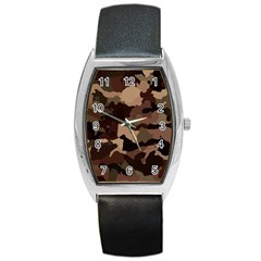 Background For Scrapbooking Or Other Camouflage Patterns Beige And Brown Barrel Style Metal Watch by Nexatart