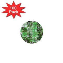 Background Of Green Squares 1  Mini Buttons (100 Pack)  by Nexatart