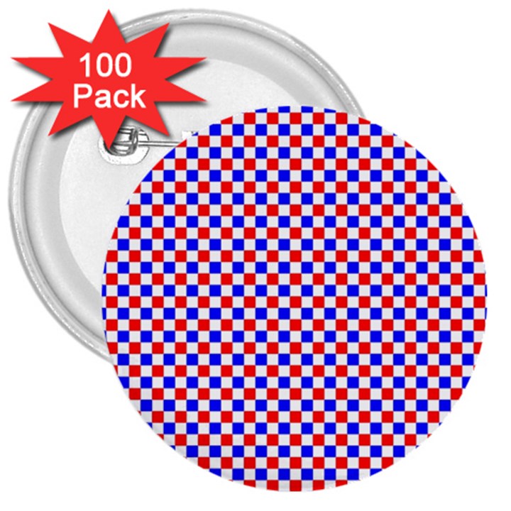 Blue Red Checkered 3  Buttons (100 pack) 