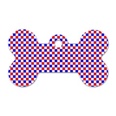 Blue Red Checkered Dog Tag Bone (two Sides) by Nexatart