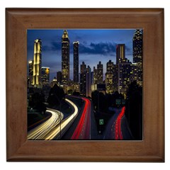 Building And Red And Yellow Light Road Time Lapse Framed Tiles by Nexatart