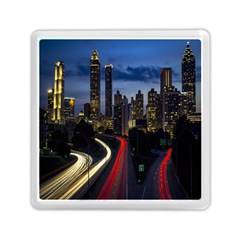 Building And Red And Yellow Light Road Time Lapse Memory Card Reader (square) 