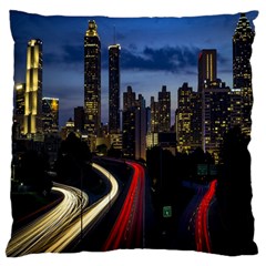 Building And Red And Yellow Light Road Time Lapse Large Cushion Case (two Sides) by Nexatart