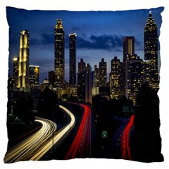 Building And Red And Yellow Light Road Time Lapse Large Flano Cushion Case (one Side) by Nexatart