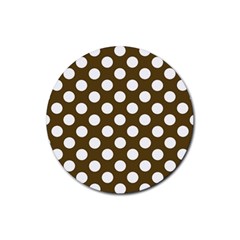 Brown Polkadot Background Rubber Coaster (round)  by Nexatart