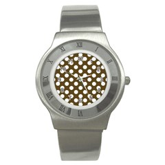 Brown Polkadot Background Stainless Steel Watch by Nexatart