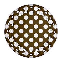 Brown Polkadot Background Ornament (round Filigree)