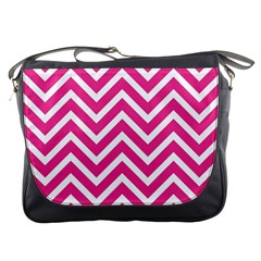 Chevrons Stripes Pink Background Messenger Bags by Nexatart