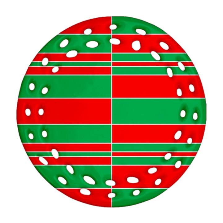 Christmas Colors Red Green Round Filigree Ornament (Two Sides)