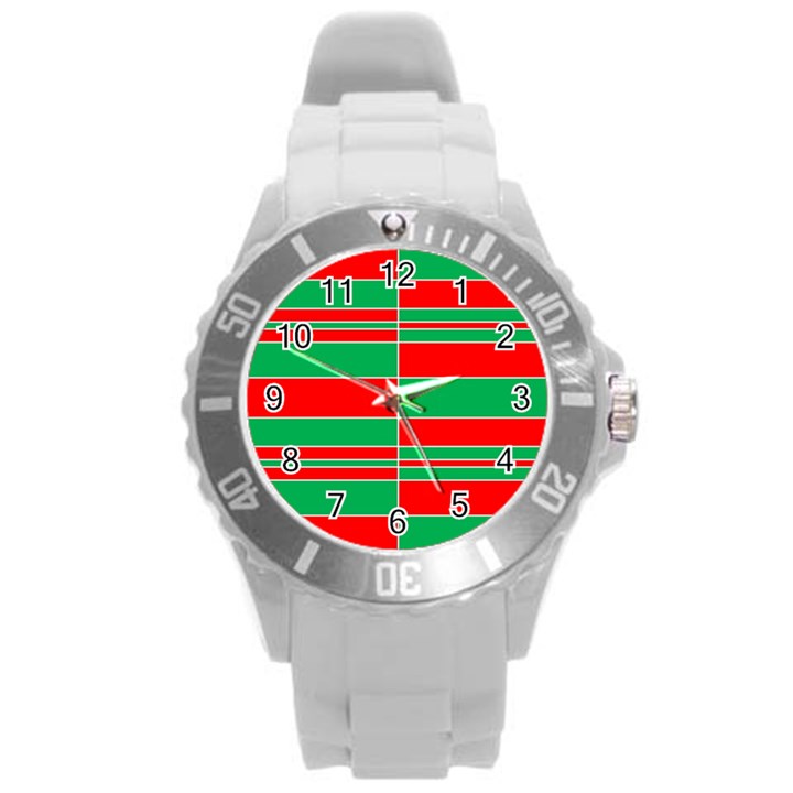 Christmas Colors Red Green Round Plastic Sport Watch (L)