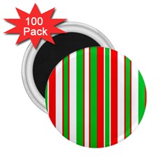 Christmas Holiday Stripes Red Green,white 2 25  Magnets (100 Pack)  by Nexatart