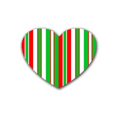 Christmas Holiday Stripes Red Green,white Heart Coaster (4 Pack) 